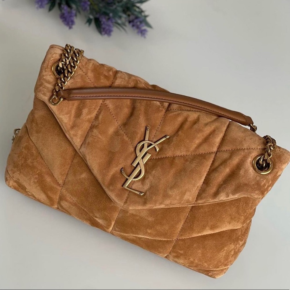 ❤️SOLD❤️ Yves Saint Laurent AUTHENTIC PUFFER SMALL CHAIN BAG IN QUILTED SUEDE - Picture 1 of 8
